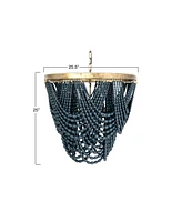 Storied Home 2-Tier Draped Wood Bead Chandelier Blue