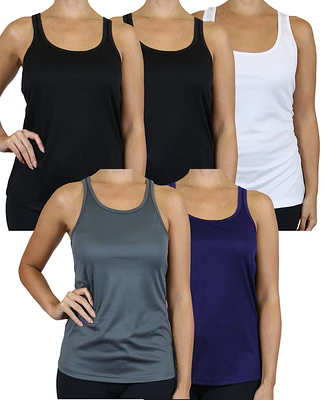 Galaxy By Harvic Women's Moisture Wicking Racerback Tanks-5 Pack