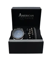 American Exchange Men's Grey Silicone Strap Watch 42mm Gift Set