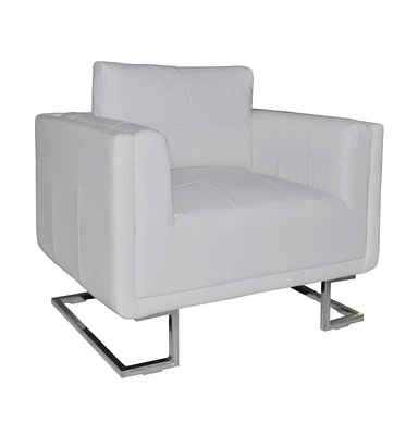 vidaXL Cube Armchair with Chrome Feet White Faux Leather