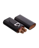 Bey-Berk Leather Three Cigar Holder with Stainless Steel Cutter