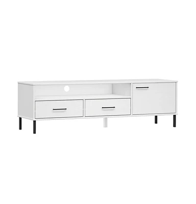 vidaXL Tv Stand with Metal Legs White Solid Wood Pine Oslo