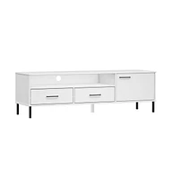 vidaXL Tv Stand with Metal Legs White Solid Wood Pine Oslo