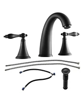 Streamdale Furniture 2 Handle Widespread Bathroom Faucet 3 Hole, With Pop Up Drain And 2 Water Supply Lines, Matte Black