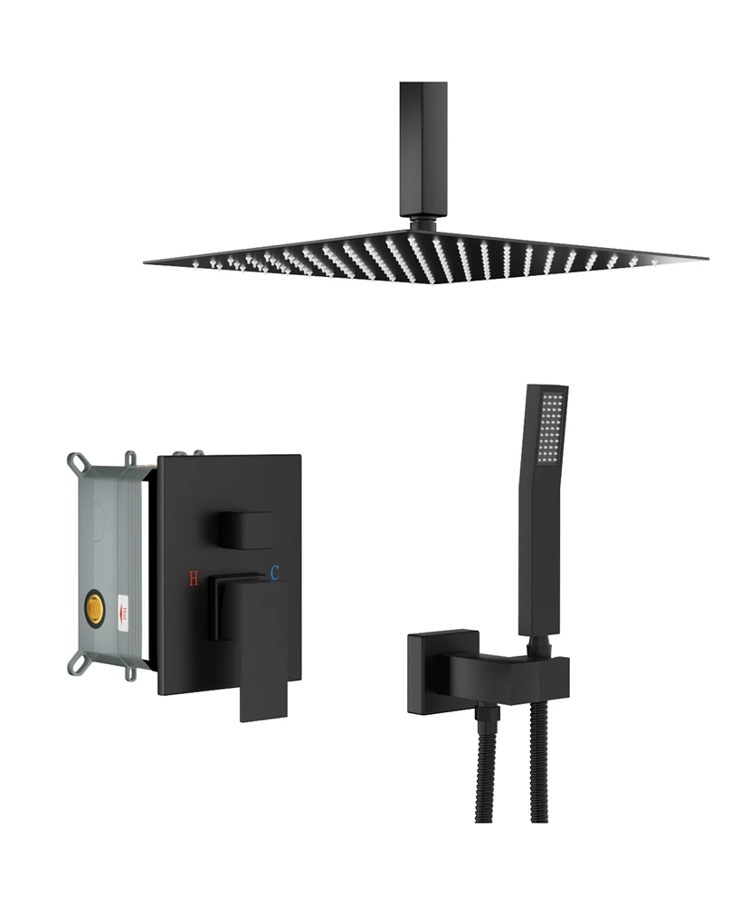 Simplie Fun 12" Rain Shower Head Systems, Matte Black, Ceiling Mounted Shower