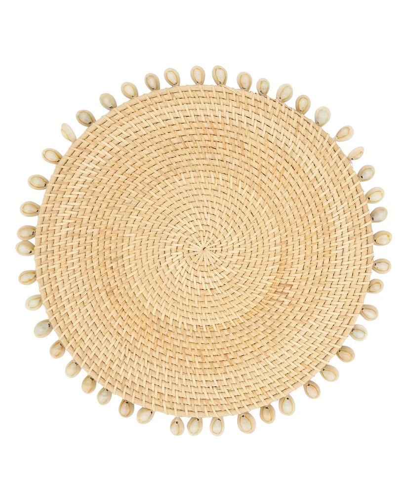 Saro Lifestyle Seaside Splendor Shell Rattan Placemat Set of 4,15"x15"