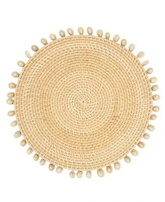 Saro Lifestyle Seaside Splendor Shell Rattan Placemat Set of 4,15"x15"