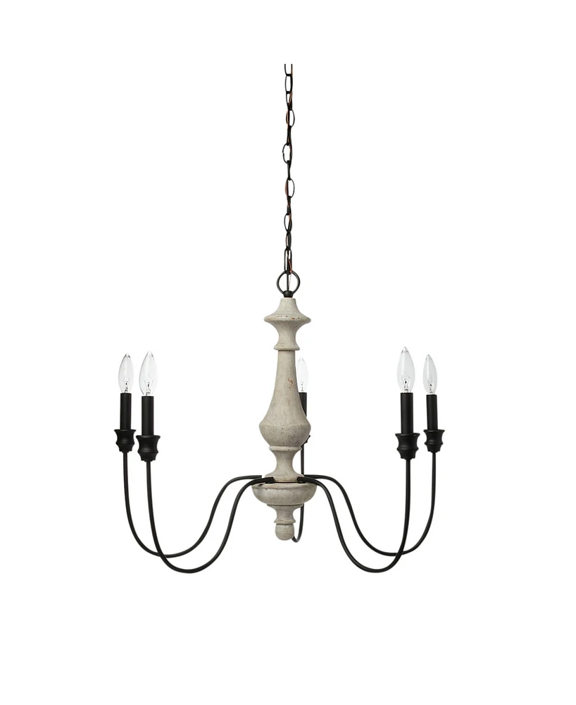 Robert Stevenson Lighting Magnolia - 5-Light White Washed Wood and Metal Chandelier Matte Black