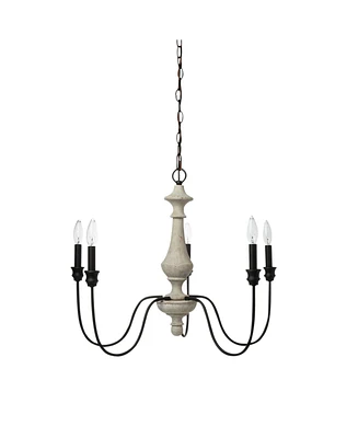 Robert Stevenson Lighting Magnolia - 5-Light White Washed Wood and Metal Chandelier Matte Black