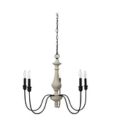 Robert Stevenson Lighting Magnolia - 5-Light White Washed Wood and Metal Chandelier Matte Black