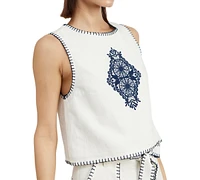 En Saison Women's Dawson Whipstitched Embroidered Top