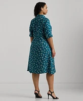 Lauren Ralph Plus Tie-Front Floral Linen Shirtdress