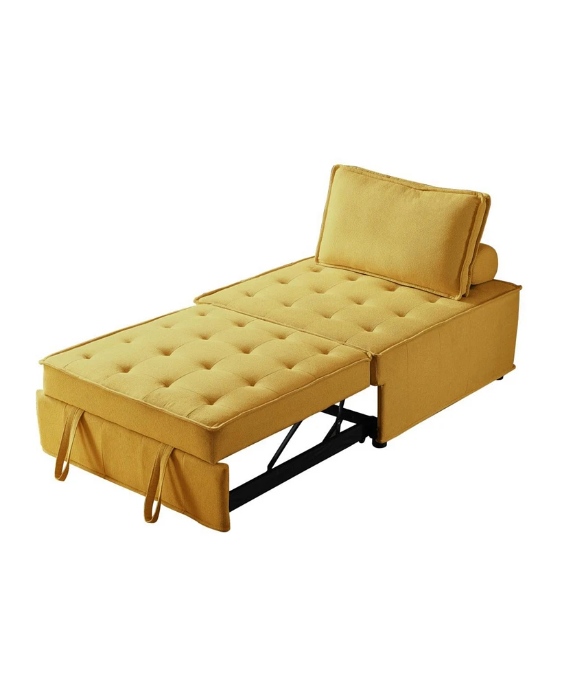 Streamdale Furniture Multipurpose Linen Fabric Ottoman Lazy Sofa Pulling Out Sofa Bed (Yellow)