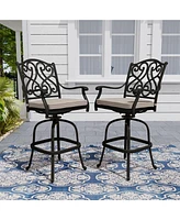 Mondawe Bar Chair Cast Aluminum Outdoor Stool with Cushion (Set of 2)