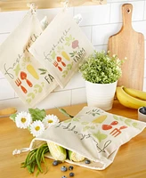 Design Imports Farmer's Market Collection Machine Washable, Fabric Produce Bag Set, Fresh Veggie Print, 3 Piece