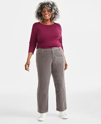 Style & Co Plus High-Rise Straight-Leg Corduroy Pants, Created for Macy's