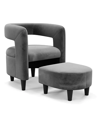 Costway Comfy Accent Armchair with Footrest Upholstered Velvet Barrel Chair & Ottoman Set