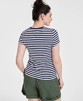 On 34th Women's Striped Cap-Sleeve T-Shirt, Created for Macy's