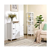 Slickblue Bathroom Tall Cabinet, Linen Tower, Floor Storage Cupboard, With 2 Drawers, White