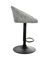 Elama 2 Piece Cloth Adjustable Bar Stool Set in Gray with Black Base