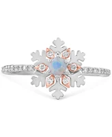 Opal (1/10 ct. t.w.) & Diamond (1/6 ct. t.w.) Elsa Snowflake Ring in Sterling Silver & 10k Rose Gold