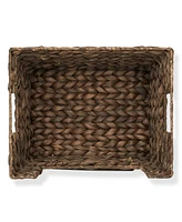 Casafield (Set of 2) Water Hyacinth Pantry Baskets with Handles and Chalkboard Labels - Espresso, Wide Woven Storage for Kitchen Shelves