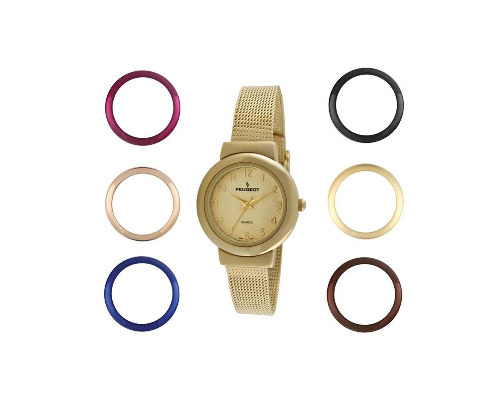 Peugeot Women's Gold Watch Gift Set with 7 Changeable Bezels