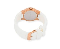 Peugeot Women's Rose Gold Wrist Watch with Crystal Bezel and Silicone Rubber Band