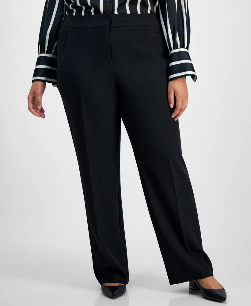 Kasper Plus Mid-Rise Full-Length Straight-Leg Pants