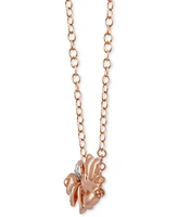 Diamond Belle Rose & Stem Pendant Necklace (1/20 ct. t.w.) in Rose Gold-Plated Sterling Silver, 16" + 2" extender - Rose Gold