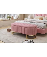 Streamdale Furniture Pink Velvet Storage Ottoman with Button Tufted Design