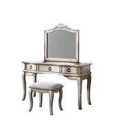 Streamdale Furniture Antique White Vanity Set with Mirror and Stool