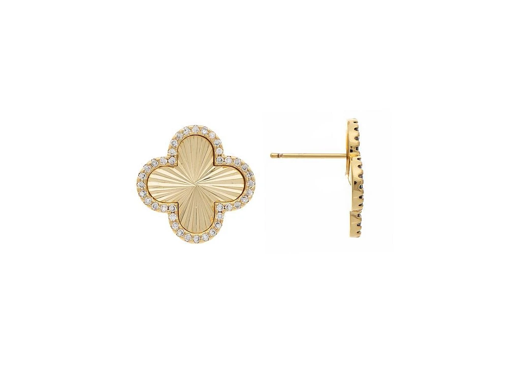 Rivka Friedman Satin Finish Cubic Zirconia Clover Stud Earrings