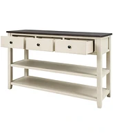 Streamdale Furniture Retro Design Console Table With Two Open Shelves, Pine Solid Wood Frame And Legs