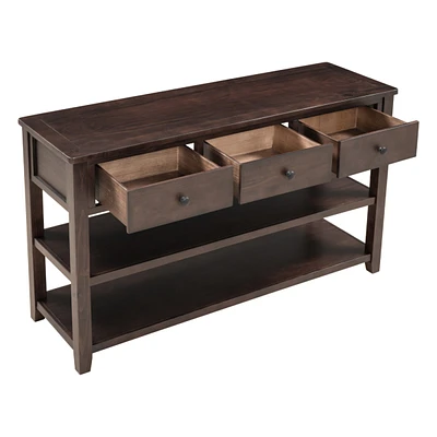 Simplie Fun Retro Design Console Table With Two Open Shelves, Pine Solid Wood Frame And Legs