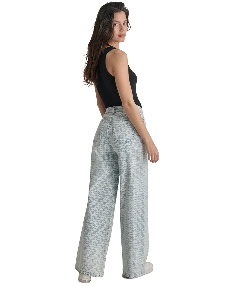Dkny Women's Logo-Print Wide-Leg High-Rise Jeans - H98
