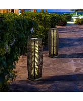 Slickblue 2 Pieces Solar-Powered Square Wicker Floor Lamps with Auto Led Light