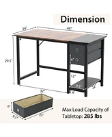 Costway 48" Home Office Desk with Storage Headphone Hook Shelf & 2 Drawers Laptop Desk