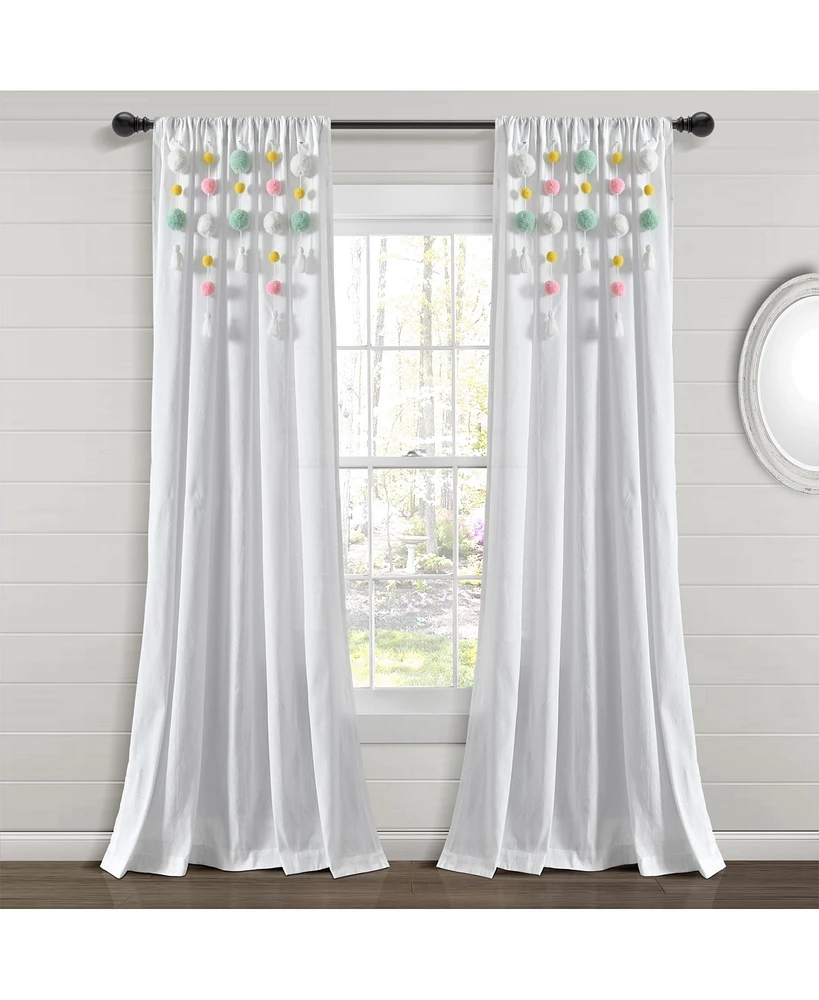 Lush Decor Boho Pom Tassel Linen Window Curtain Panel