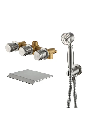 Mondawe 3-Handle Waterfall Wide-Spray High Pressure Tub and Shower Faucet Brushed Nickel With Valve