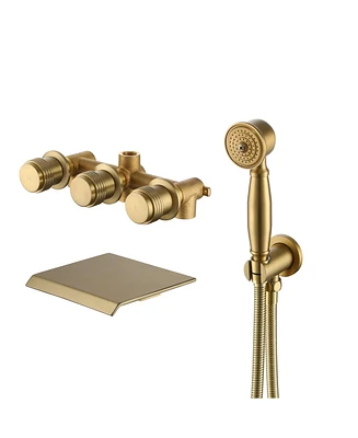 Mondawe 3-Handle Waterfall Wide-Spray High Pressure Tub and Shower Faucet Brushed Nickel With Valve