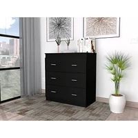 Streamdale Furniture Georgia Three Drawer Dresser, Metal Handles, Superior Top - Black