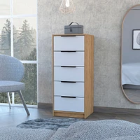 Streamdale Furniture Kaia 5 Drawer Dresser, Vertical Dresser - White Pine