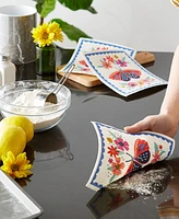 Design Imports Swedish Dishcloths for Kitchen Cleaning, Machine Washable Dishwasher Safe, 7.75 x 6.75", Butterfly Folk, 3 Piece