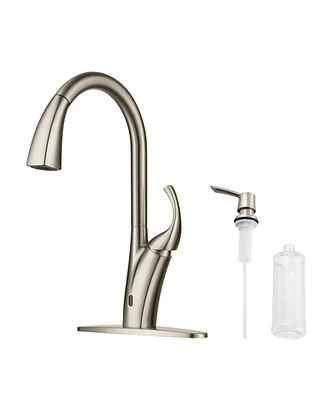 Mondawe 3-Spray Patterns 1.8 Gpm Single Handle Touchless Pull-out Kitchen Faucet Wtih Soap dispenser