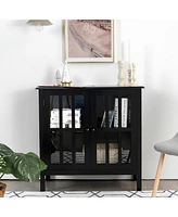 Costway Storage Buffet Cabinet Glass Door Sideboard Console Table Server