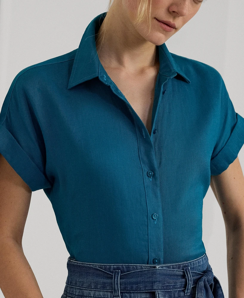 Lauren Ralph Women's Linen Cuffed Shirt