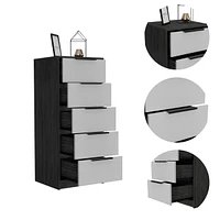 Kaia 5 Drawer Dresser, Vertical Dresser - Smokey Oak White