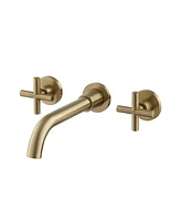 Mondawe Wall Mounted Bathroom Sink Faucet with 2 Handles in Brushed Gold
