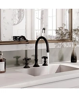 Mondawe Bathroom Faucets for Sink 3 Hole, 8 Inch Widespread Faucet 2 Handles Mid-Arc Kitchen with cUPC Flexible Hose